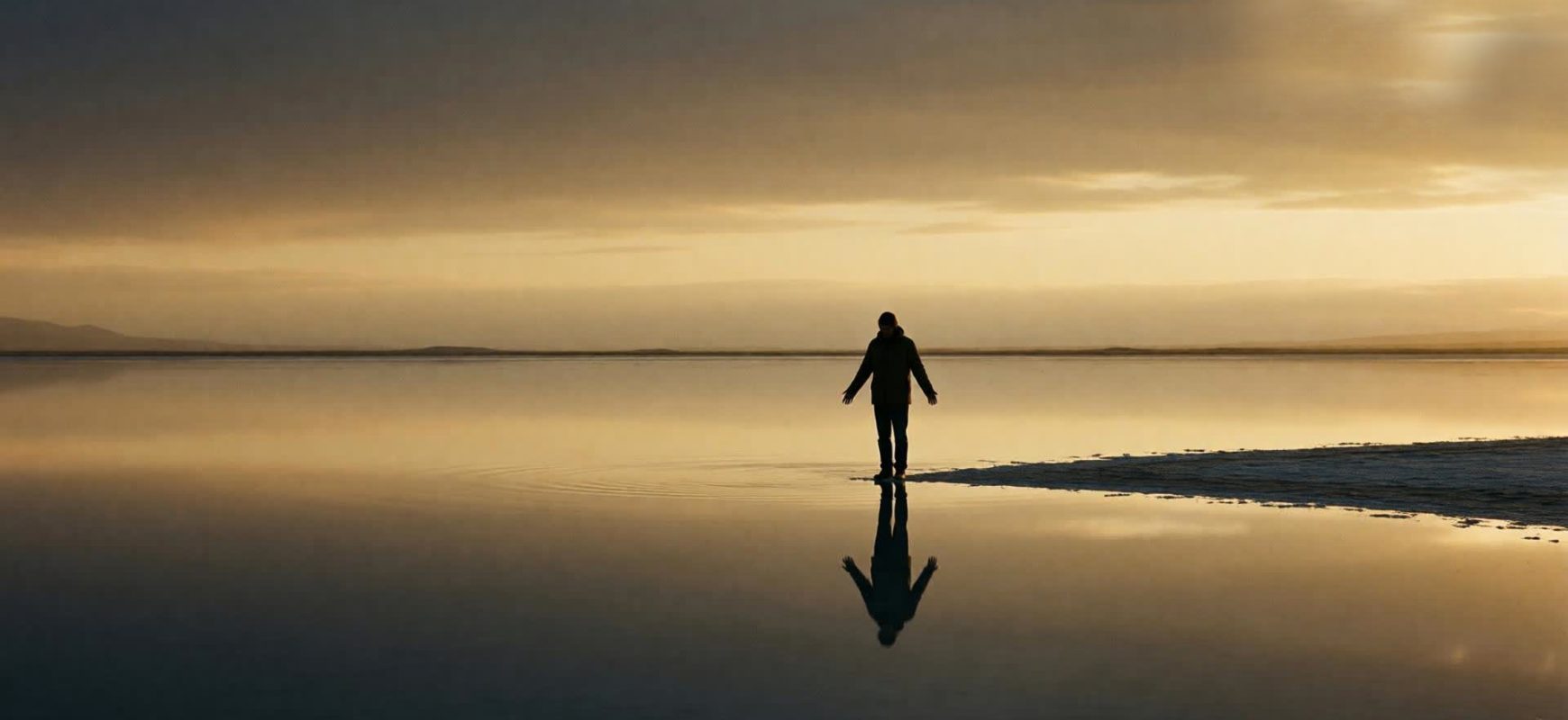 A person standing at water's edge, their reflection showing a freer version of themselves — the visual metaphor for returning to who you were before the world got involved.