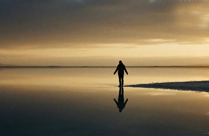 A person standing at water's edge, their reflection showing a freer version of themselves — the visual metaphor for returning to who you were before the world got involved.